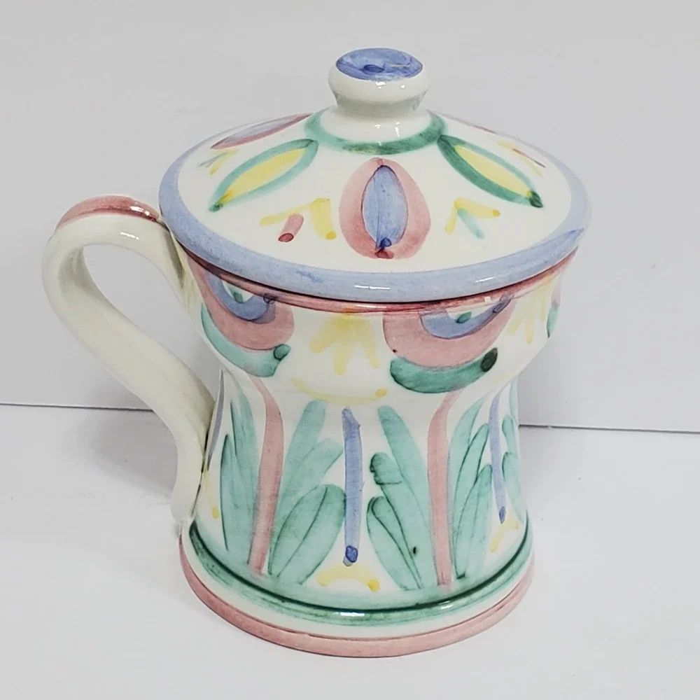 VIETRI‎ Italy 1986 Hand Painted Ceramic Sugar Bowl with Lid Floral Design